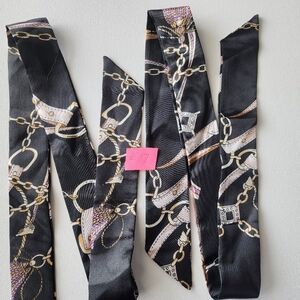 #17 2 Pc Twilly Set Elegant Black and Gold Chain Pattern Twilly